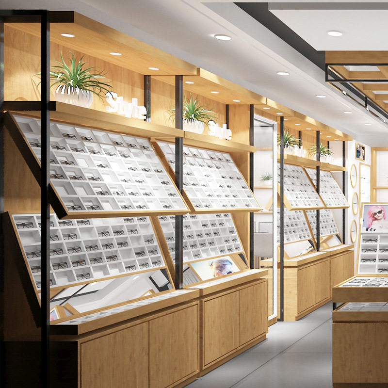 眼镜柜饰品柜台眼镜展示铁艺木纹太阳展示架店铺陈列货柜立式