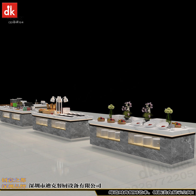 机关单位职工食堂改造设计方案 明档餐台 酒店自助餐大理石布菲台
