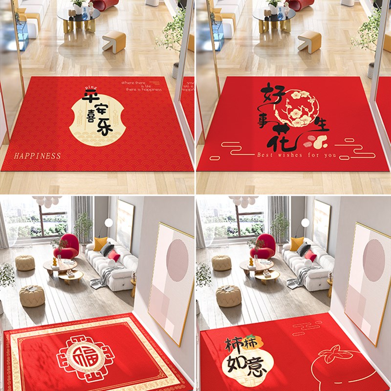 入户门地垫pvc可擦洗进门门口防滑脚垫家用红色玄关门垫皮革地毯