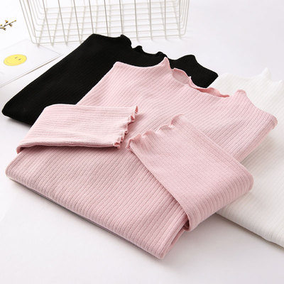 女童黑色打底衫春秋薄款纯棉宝宝儿童半高领白色内搭上衣长袖T恤