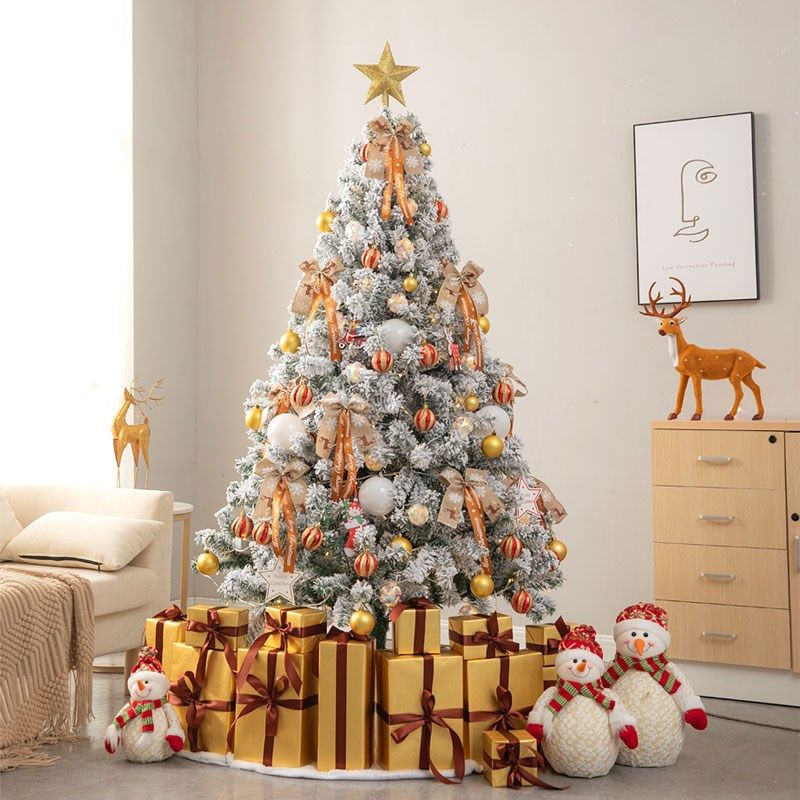 新款圣诞树套餐1.5/1.8/2.1m白色植绒加密家用客厅圣诞节装饰摆件