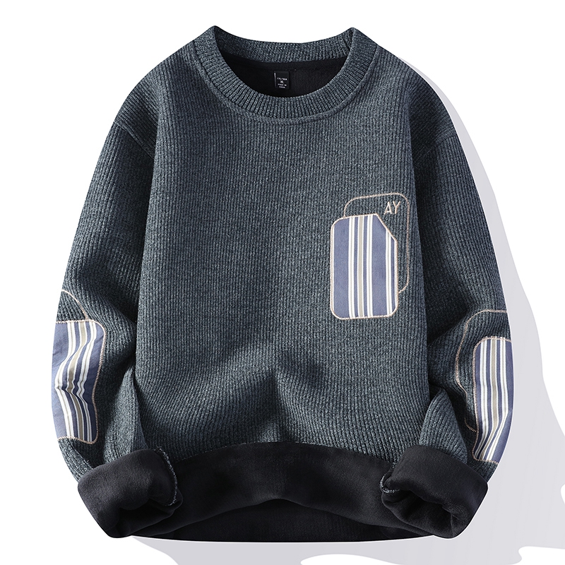 男士卫衣毛衣秋冬季新款一体加绒加厚宽松圆领保暖上衣打底针织衫