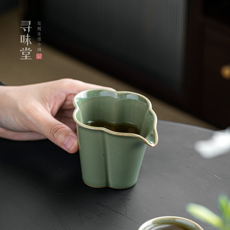 竹青釉陶瓷公道杯复古风茶海中式家用功夫茶具无柄分茶杯匀杯