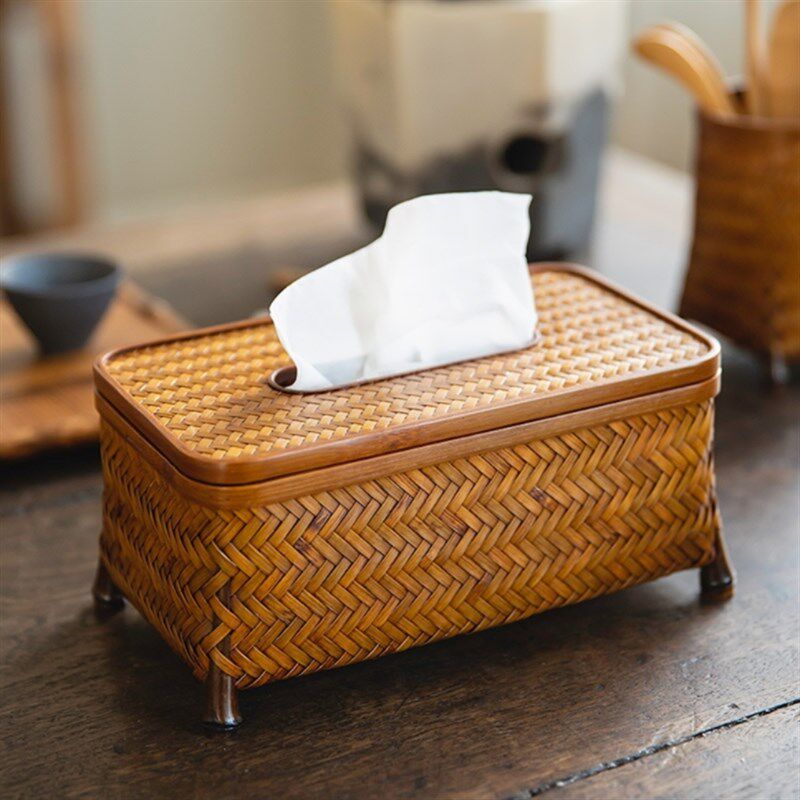 纯手工竹编大漆复古中式抽纸盒长方形客餐厅书房茶室 抽纸盒 家用