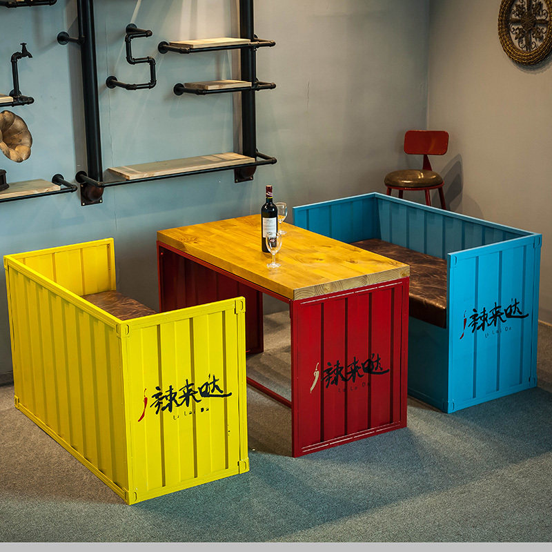 铁艺卡座沙发饭店餐厅酒店火锅店咖啡厅酒吧店集装箱卡座桌椅组合