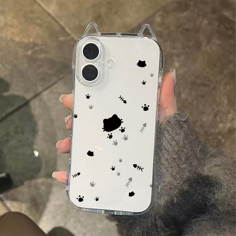 猫头鱼骨爪印适用苹果17/16/15promax小蛮腰猫耳朵手机壳iPhone11软壳13pro/12苹果14promax少女心16PRO可爱