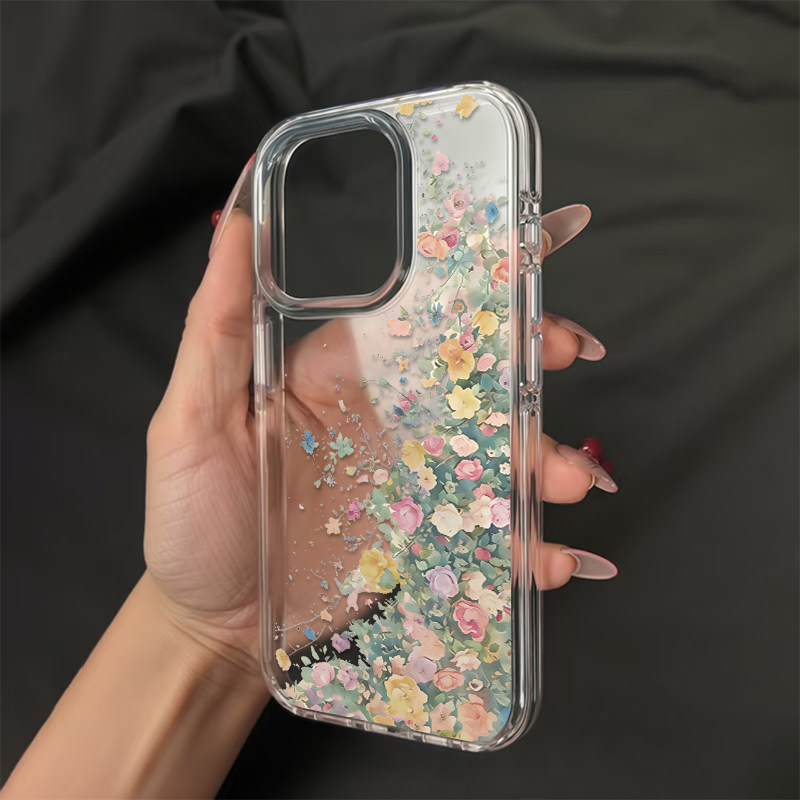 粉色油画花适用于17苹果/华为/小米/vivo/oppo手机壳iPhone17AIR/16Plus/15Promax/14Pro高透透明Mate70防摔
