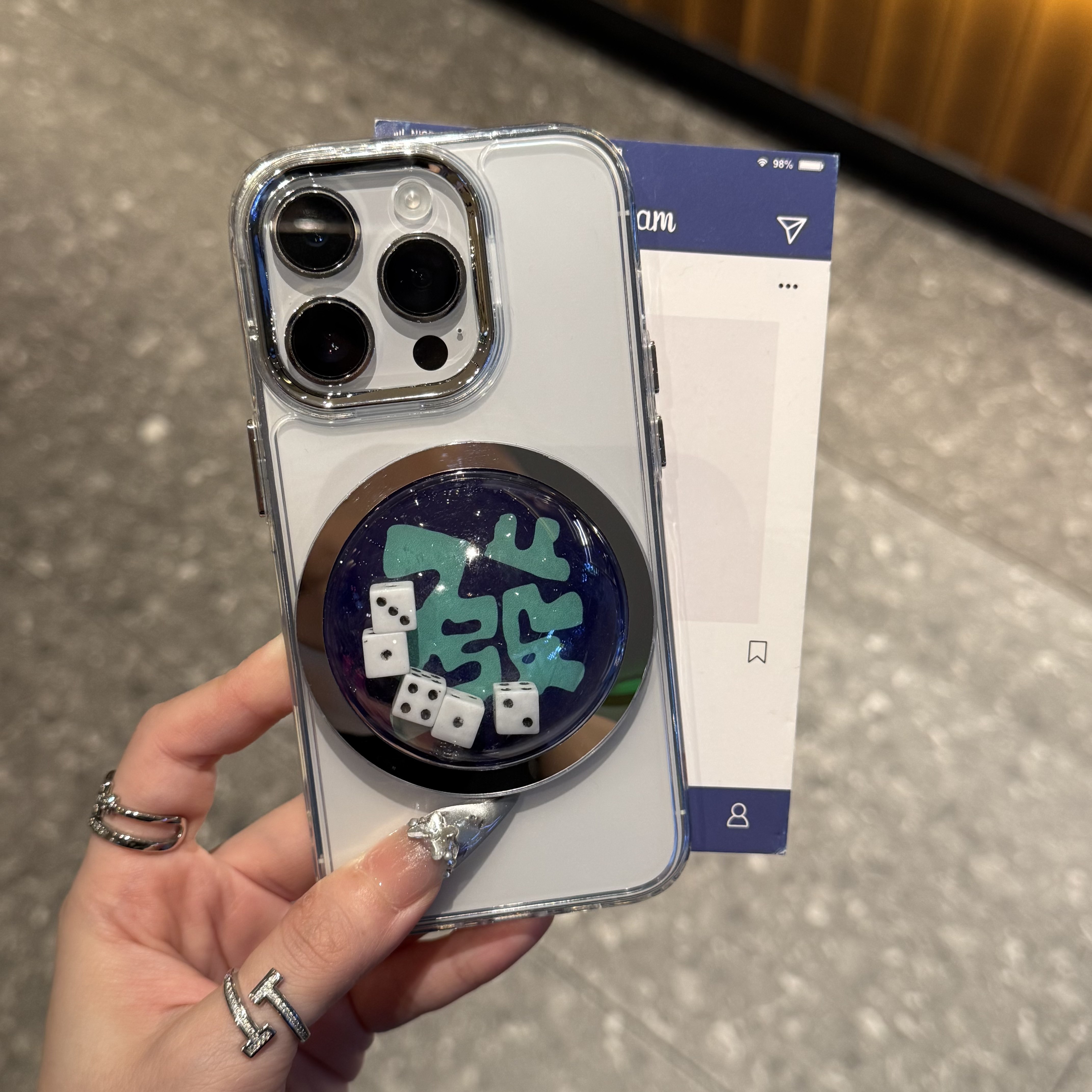 发财摇骰子适用苹果16promax/15金属框手机壳iPhone14Plus透明mate60pro华为pura70小米15vivo创意oppo保护套