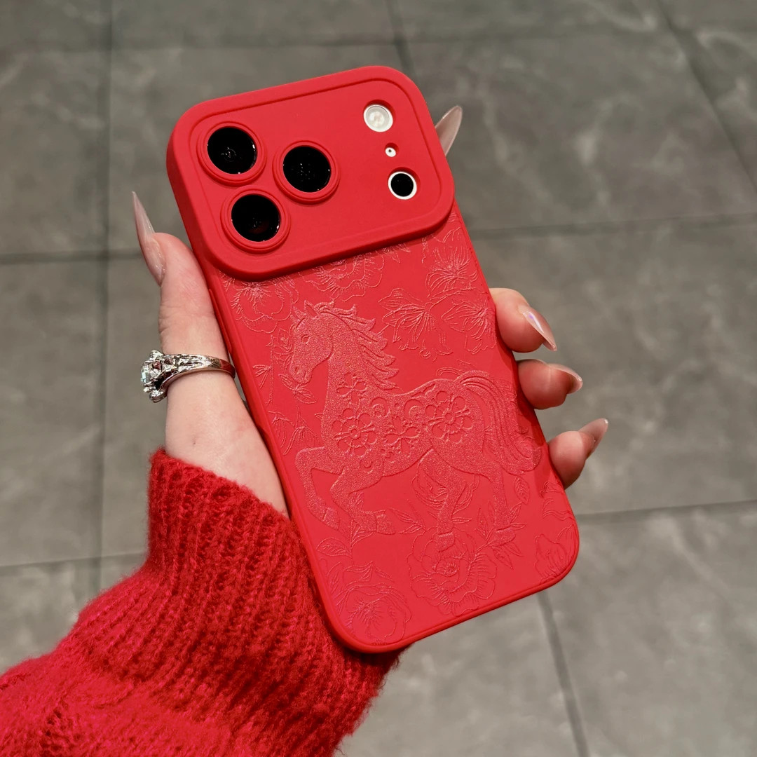 国风剪纸红马适用于苹果17/16promax天使眼手机软壳iPhone15PRO新款13pro/12卡通14promax硅胶15Plus保护套