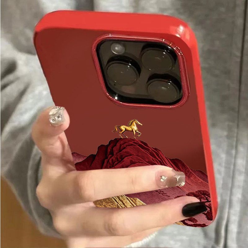 个性金马登顶适用苹果17promax/16pro/15plus/14果冻酒红手机壳iPhone13小众12promax新款11个性ip17pro防摔