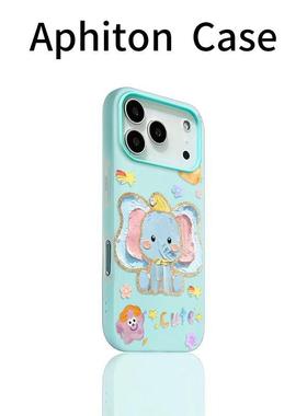 油画蓝色小象适用于苹果17Air/16promax手机壳iPhone15pro/14/13肤感果冻ip12promax二合一16Plus女11保护套