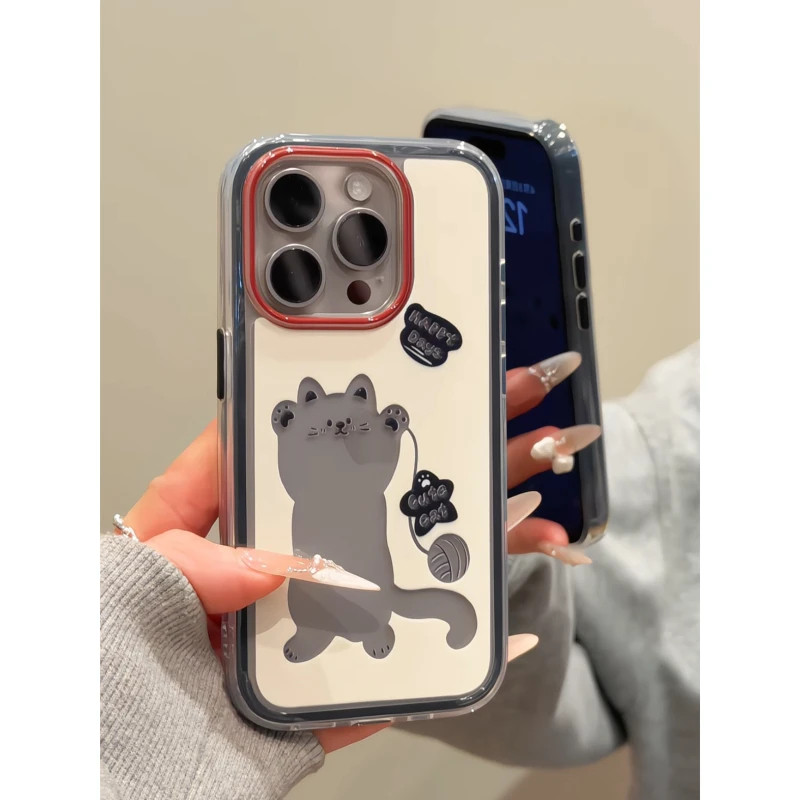 可爱毛球猫咪适用于iPhone17promax/16手机壳苹果15pro新款撞色大孔12promax华为Pura80小米17oppo软vivo防摔