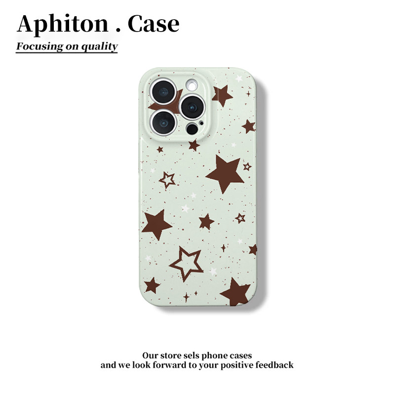 薄荷绿棕星星适用于苹果17/16promax手机壳iPhone14/15Plus菲林硬壳P60华为mate70荣耀300vivo小米15oppo套pc