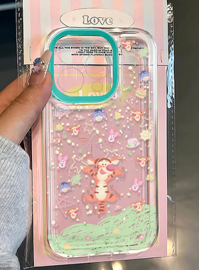 多巴胺跳跳虎适用苹果17promax/16/15手机壳ip14华为mate70新款pura70荣耀200小米15透明vivo防摔oppo保护套