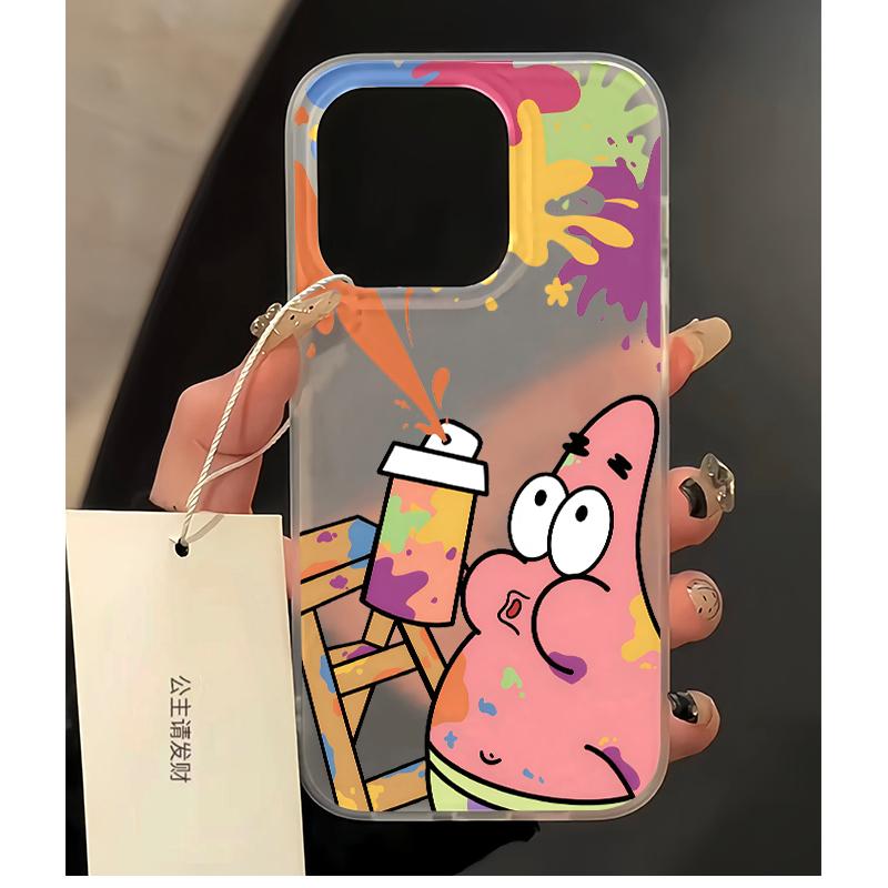 画画派大星海绵适用苹果17/16promax保护套iPhone13promax12大孔小麦壳14promax新款16PRO防摔15Plus手机壳