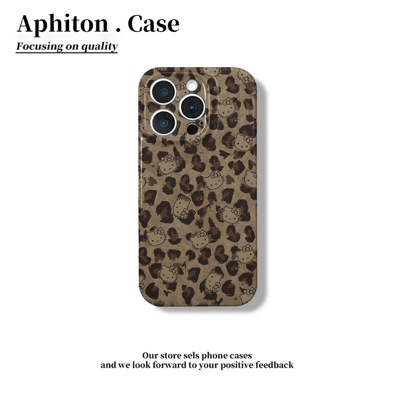 棕色豹纹kt头适用于苹果17/16promax手机壳iPhone14/15Plus菲林硬壳P60华为mate70荣耀300vivo小米15oppo套PC