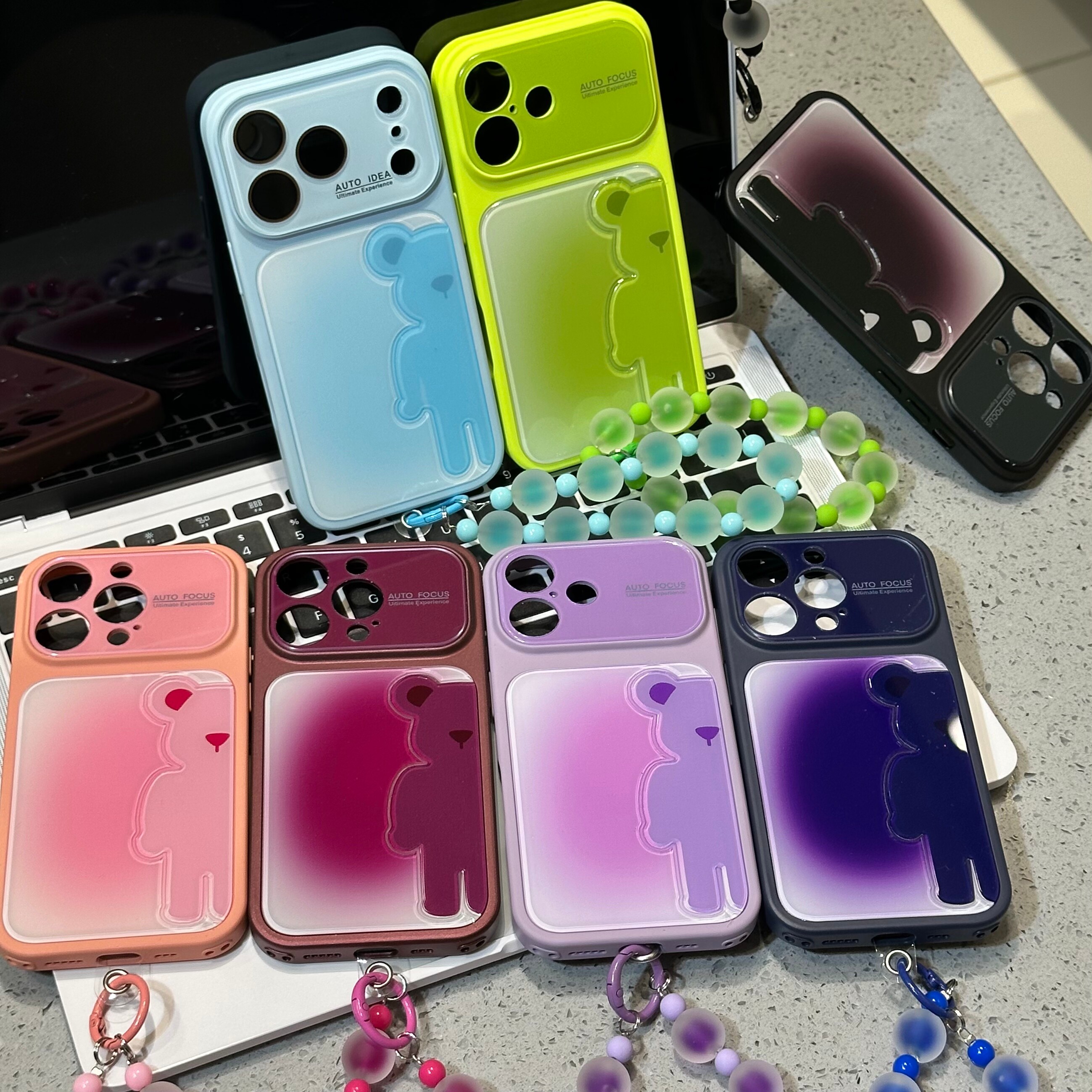 马卡龙渐变立体熊适用于17苹果17/16promax挂绳手机壳iPhone15PRO个性13pro/12苹果14promax软套11卡通16Plus
