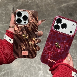 玫红色豹纹英文金马适用17苹果/华为/小米/vivo/oppo手机壳iPhone17/16promax冰川纹15pro/14/13保护软边硬背