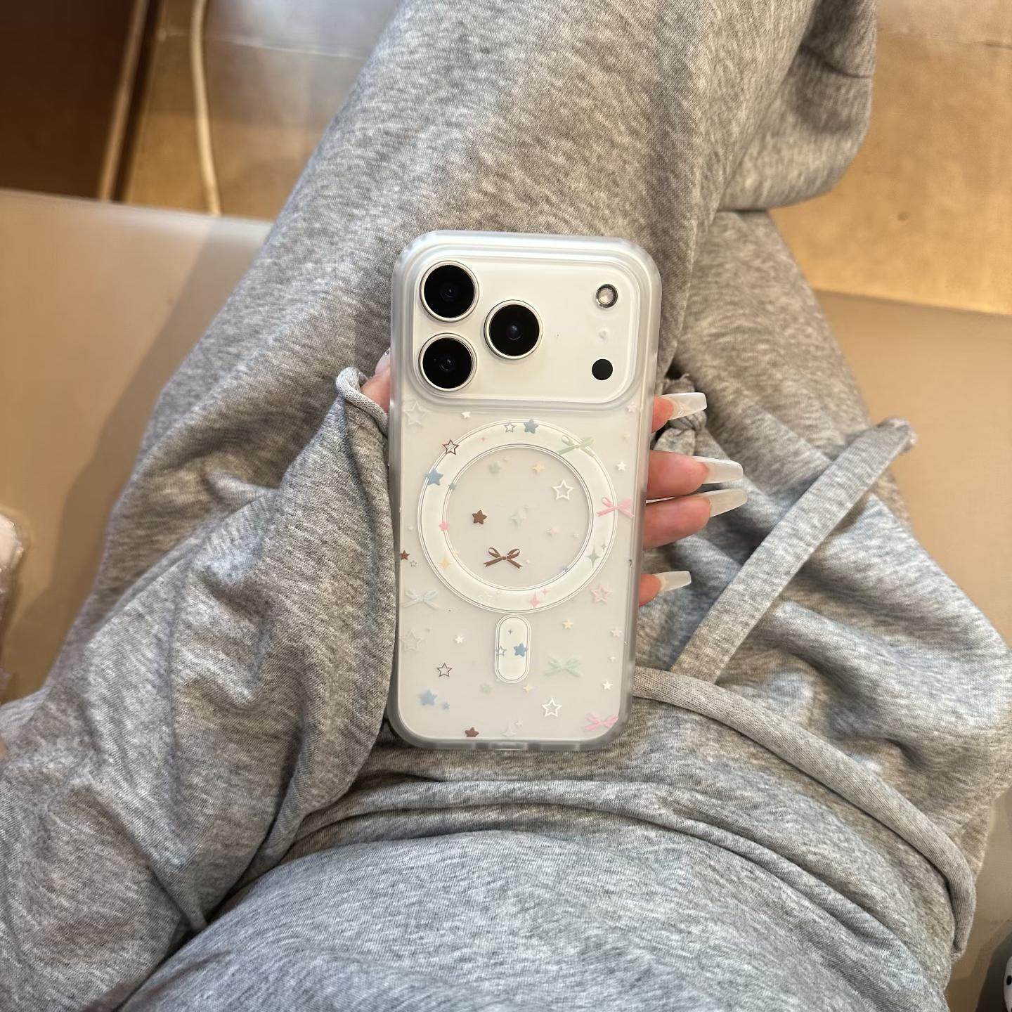 温柔星星蝴蝶结适用于17苹果17Air/16ProMax有尾磁吸iPhone15pro/14/13保护套12/11纯色16新款苹果17PR0防摔