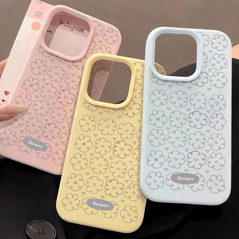简约ins线条花适用于苹果15/16promax糯米手机壳iPhone11新款13pro/12磨砂14promax肤感16PRO保护套15Plus女