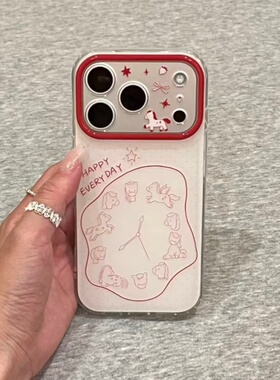 红线闹钟小马适用于17苹果/华为/小米/vivo/oppo太空手机壳iPhone17promax/16/15小米17PROmate70/pura70防摔