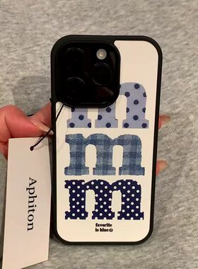 格纹波点M字母适用苹果15/16promax亚克力手机壳iPhone11新款13pro/12黑色14promax创意16PRO保护套15Plus潮