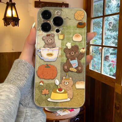 复古小熊面包适用于17苹果/华为/小米/vivo/oppo透明手机壳iPhone17promax/16/15/14创意mate70/pura70软套