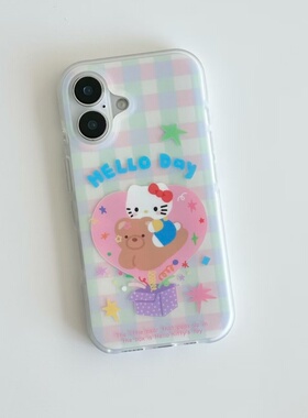 礼物盒kitty酱适用iPhone17promax白色大孔IMD苹果16/15/14手机壳华为mate70vivo小米15红米k70oppo硬背软边