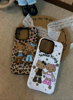 辣妹黑皮Kitty适用于17苹果/华为/小米/vivo/oppo菲林二合一手机壳iPhone17/16promax卡通ip15/14/13硬套12