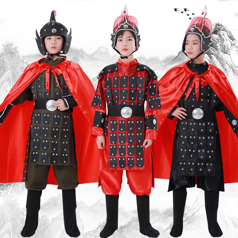 古代士兵盔甲战服男女童花木兰岳家军表演服装六一儿童将军演出服