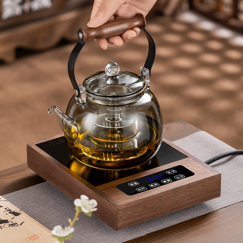 电陶炉全自动黑灰色玻璃煮茶壶烧茶壶电热蒸煮茶器一体养生壶家用