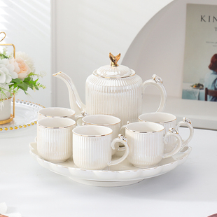 轻奢E茶杯茶壶耐高温乔迁送礼品杯 水壶陶瓷水具礼盒水杯家用套装