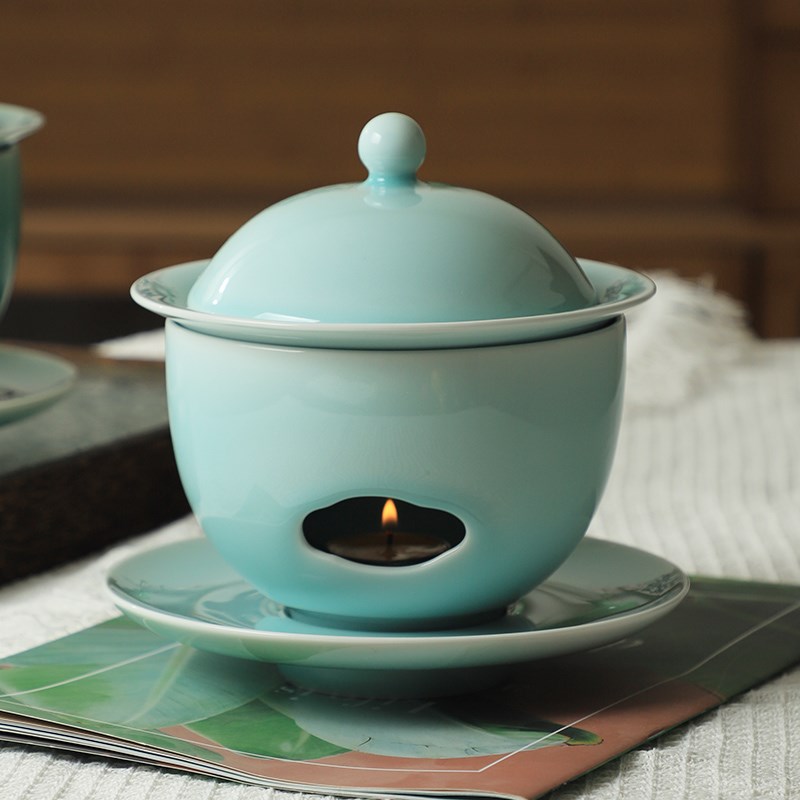 龙泉青瓷炖盅陶瓷汤盅燕窝甜品碗带盖加热保温盅酒店位上餐具摆台