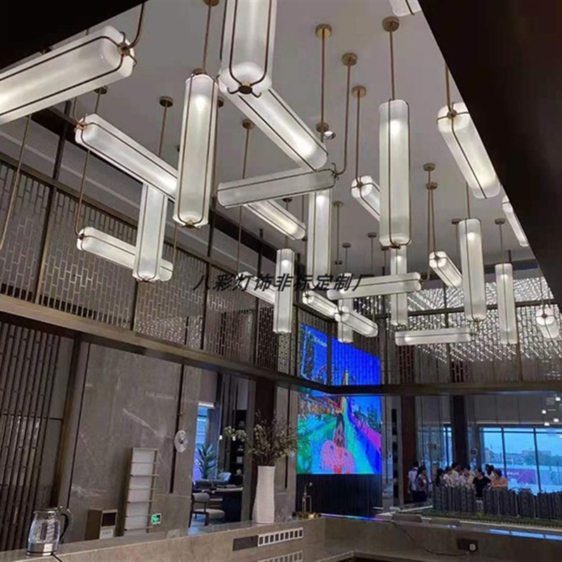 简约客厅餐厅吧台灯豪华别墅楼梯灯酒店大堂新中式玻璃装饰吊灯