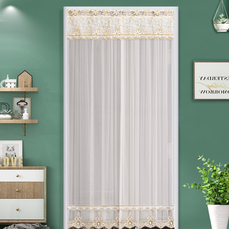 送杆韩式纱门帘防蚊纱帘夏布艺田园隔断帘卧室厨房卫生间蕾丝门帘