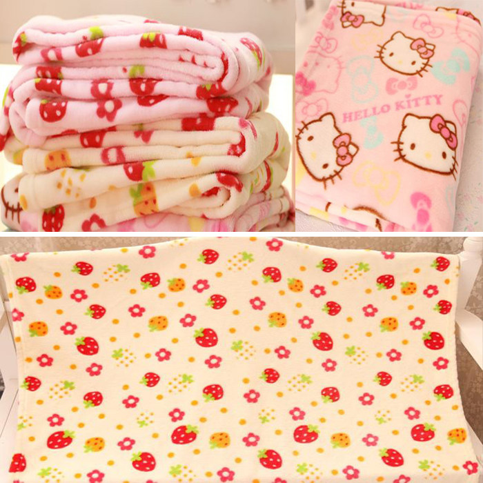 秋冬超柔 小草莓图案法兰绒毯子 空调毯 盖毯 加大床单