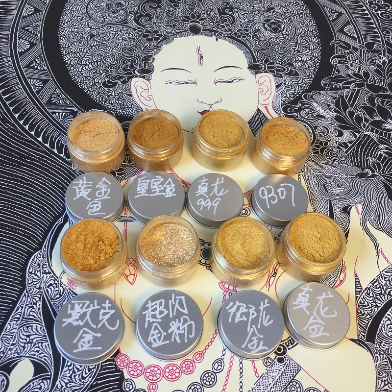 唐卡颜料描金工具套装 传统手工调制 调好的金粉/彩色颜料/描线笔