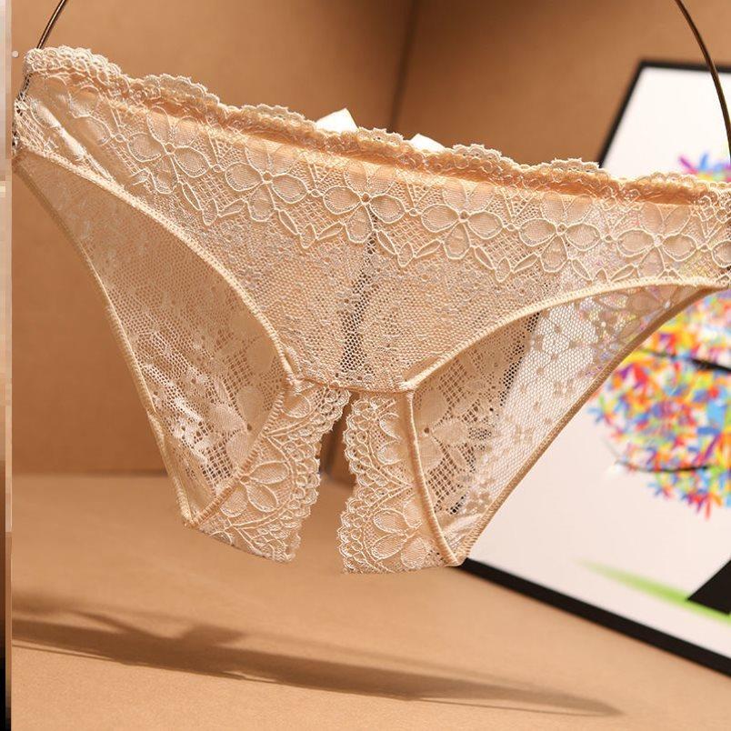 性憾开当女士免穿脱方便内裤裆部全透明蕾丝网纱无痕丁字裤维M
