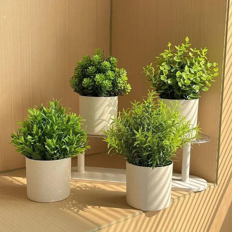 彷真花植物盆栽纸浆盆塑料绿植小盆景家居客厅装饰品室内假花摆件