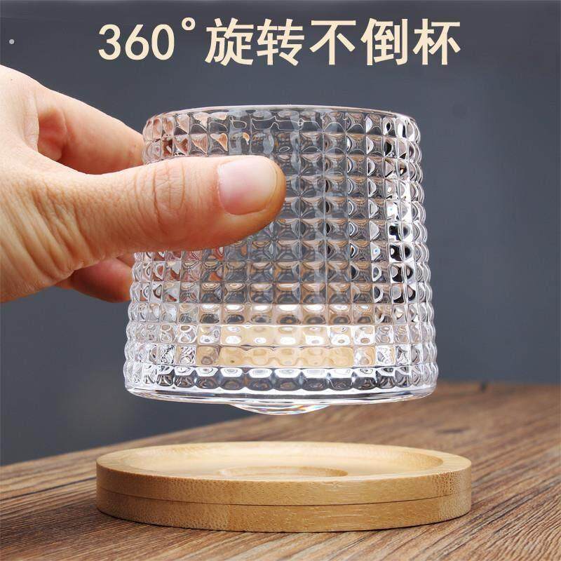 网红旋转杯垫底座陀螺解压杯不倒翁杯威士忌锤纹加厚杯转盘杯垫