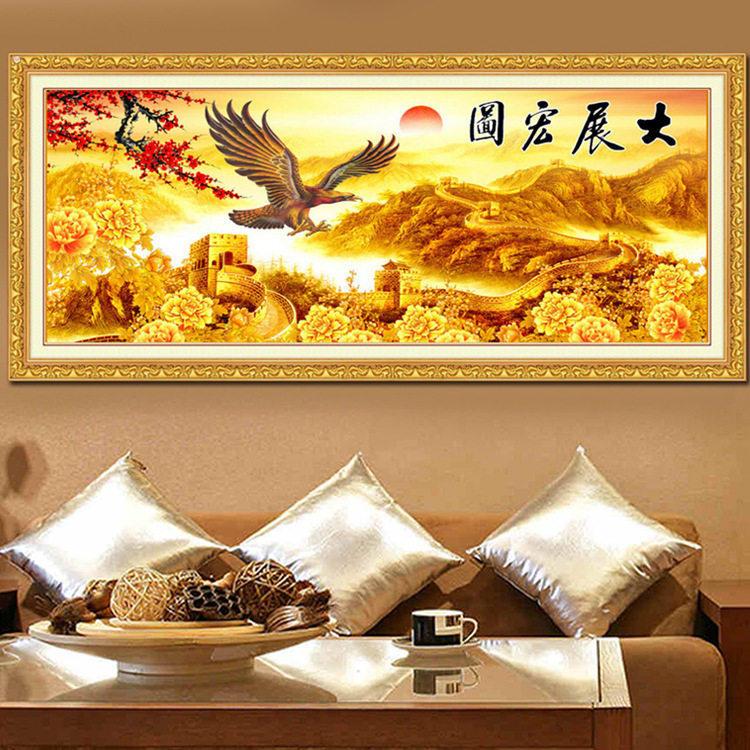 2023新款手工点钻石画客厅大画办公室大展宏图满钻粘钻线绣十字绣