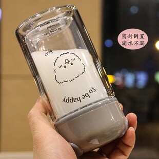 可爱便携小巧家用高硼硅水杯 迷你卡通双层耐热玻璃杯男v女生韩版