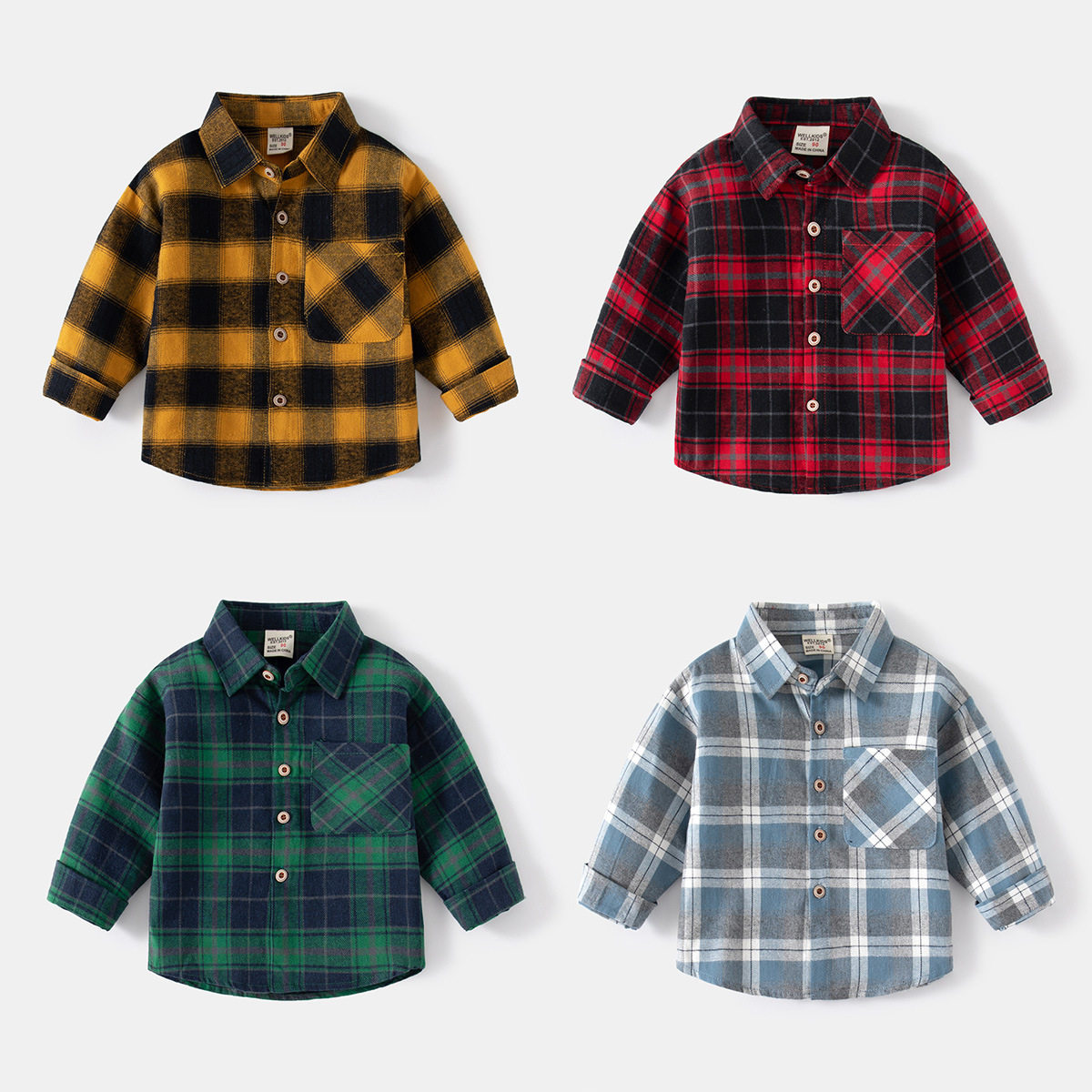 新款中小童格子长袖衬衫 春季翻领舒适棉衬衫 韩版帅气男童衬衫