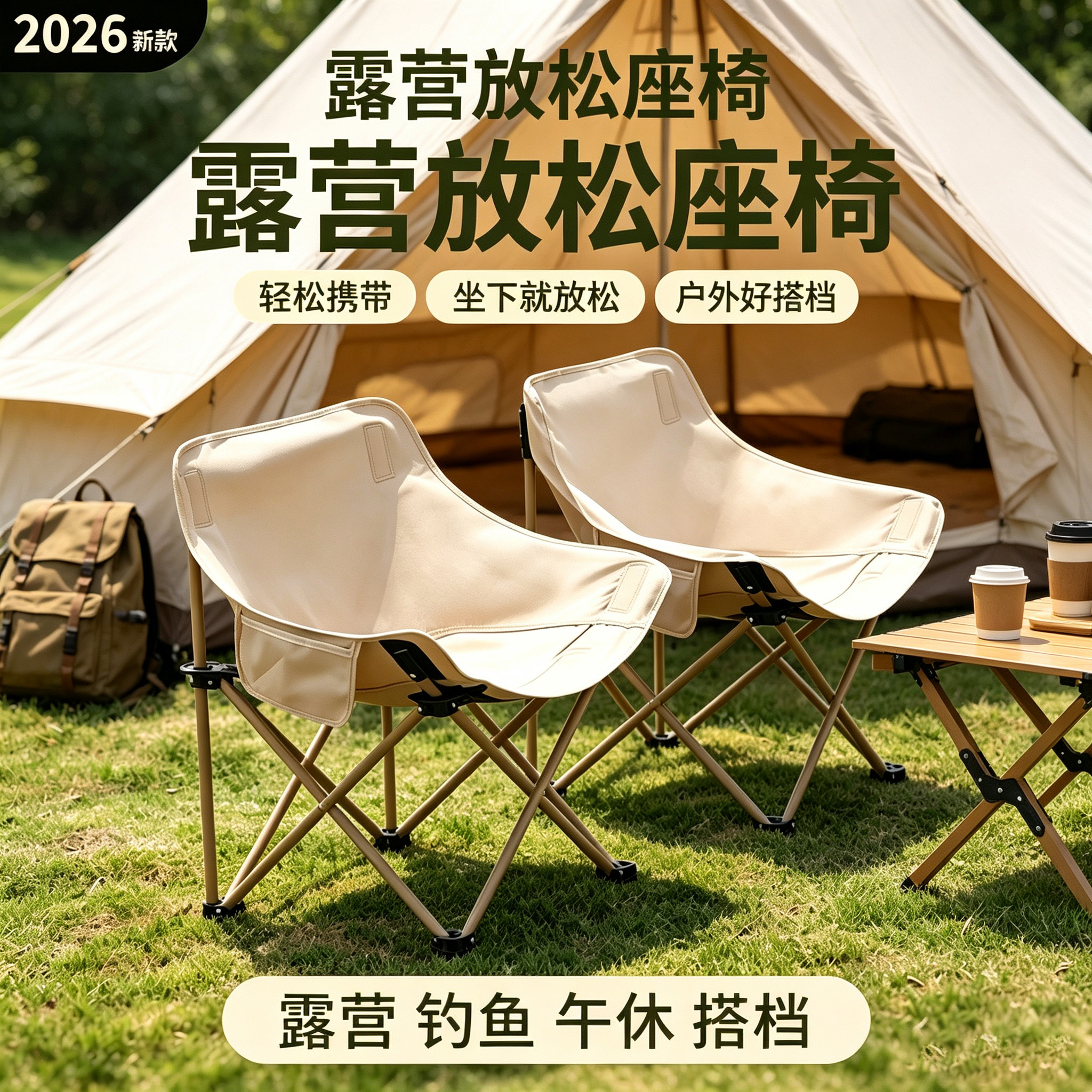 户外折叠椅月亮椅露营椅子便携板凳钓鱼靠背野餐凳桌椅装备收纳包