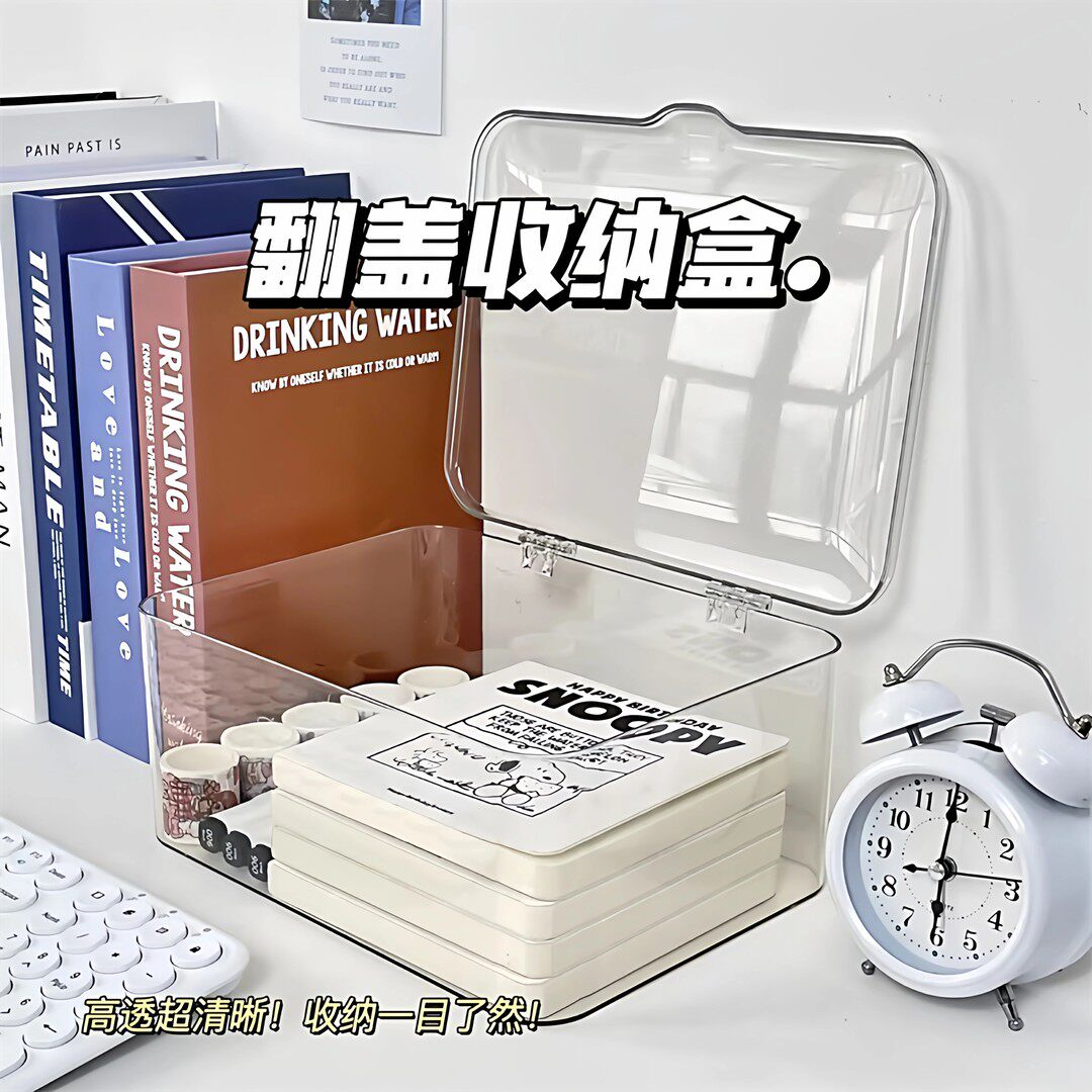 透明翻盖收纳盒带盖防尘桌面面膜盒家用化妆品收纳盒子2026新款