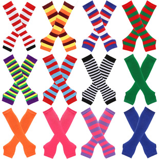 节日聚会条纹长手套动漫假袖子感恩节万圣节长款露指手臂