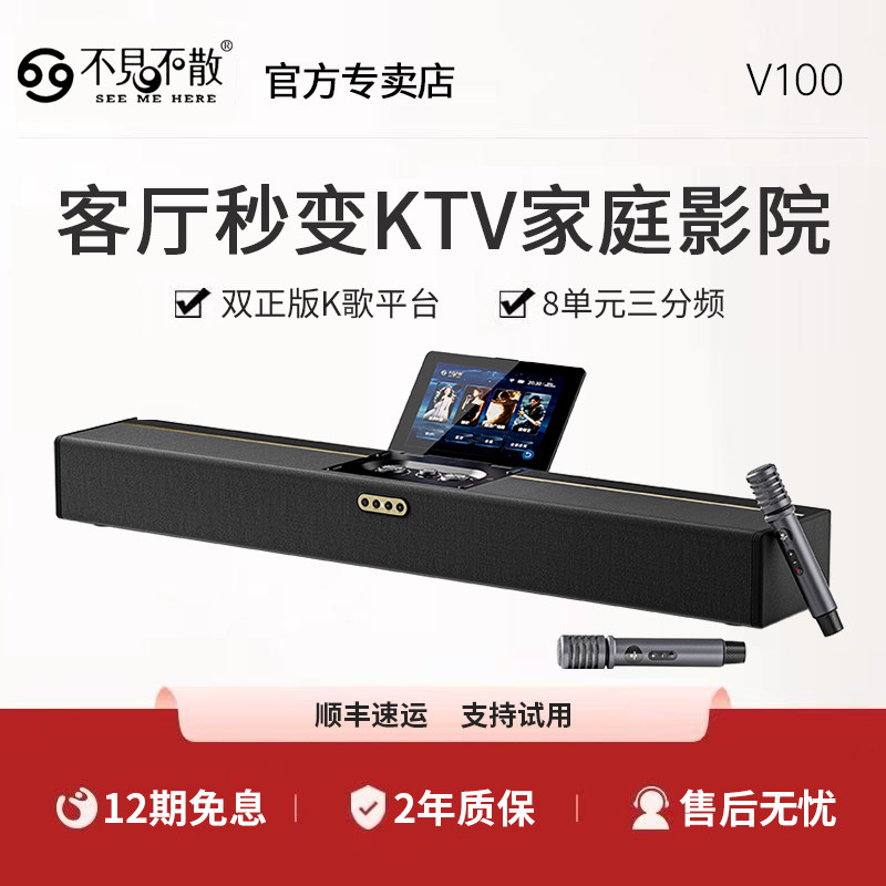 不见不散V100智能K歌音箱家庭KTV室内卡拉OK功放家装电视柜子摆件