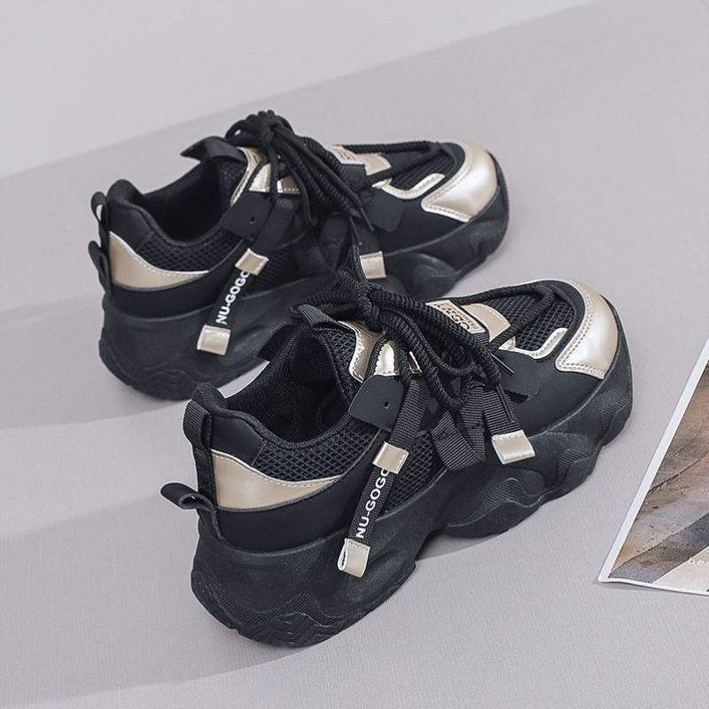 踩屎感老爹鞋女2025新款春秋松糕厚底增高休闲跑步旅游运动鞋34码