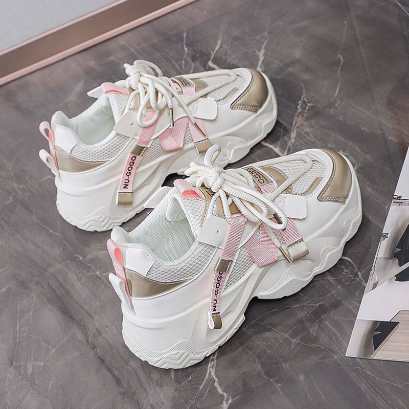 显脚小码黑色厚底老爹鞋女2025春秋新款松糕增高学生休闲运动鞋