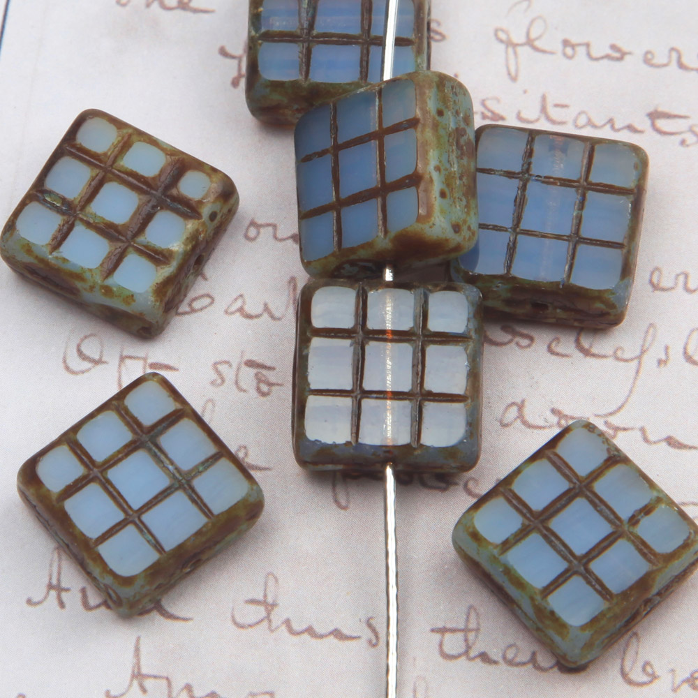 捷克珠方珠蛋白蓝13mm项链材料